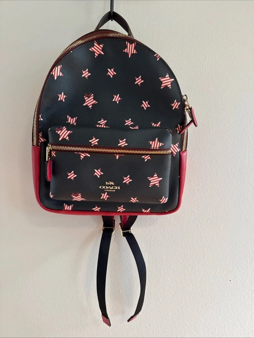 Coach Black Backpack Americana Stars Medium Charlie Bag Leather Rucksack 2865